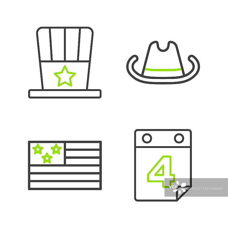 7月4日美国国旗日历线性图标合集图片素材