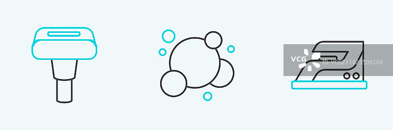 电器组合：电熨斗、蒸汽挂烫机、肥皂图片素材