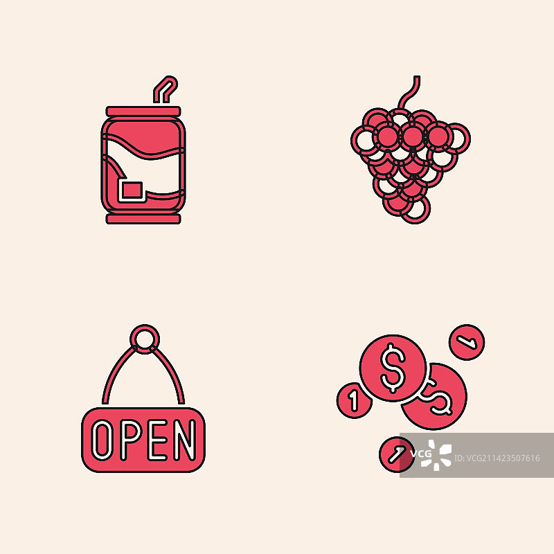 硬币美元苏打葡萄水果组合图片素材