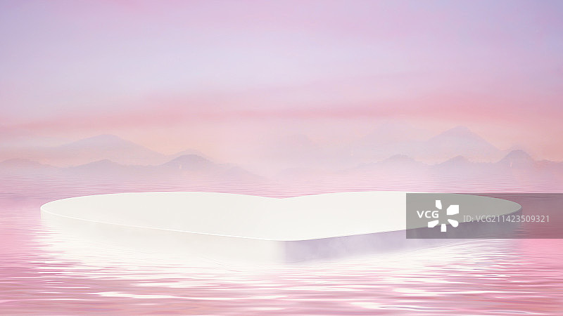 三维粉色梦幻爱心展台背景图片素材