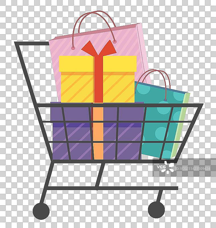 购物车和礼物插画图素图片素材