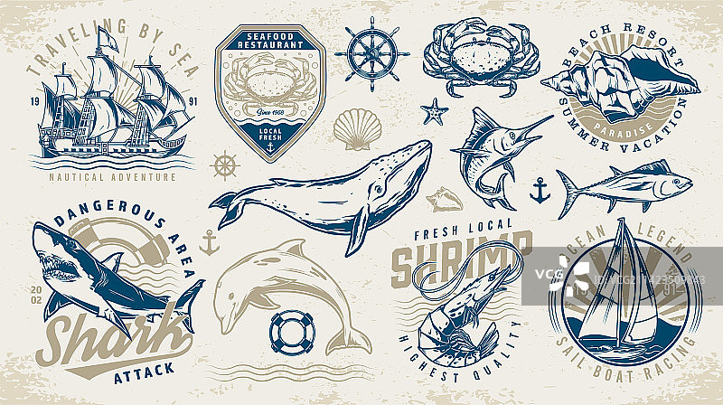 航海世界彩色标签合集图片素材
