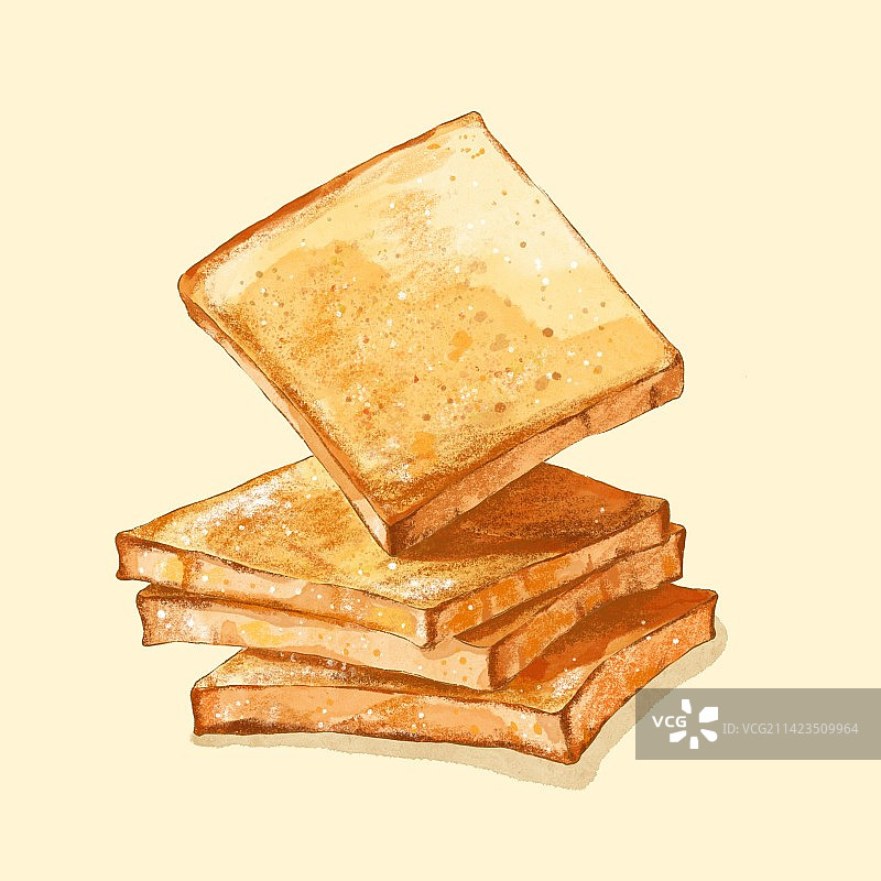 手绘面包片吐司美食插画水彩图片素材