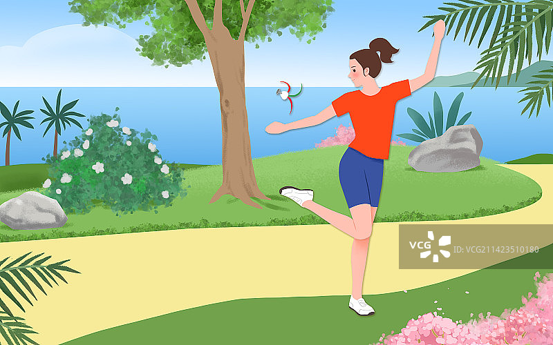 在公园踢毽子的女子图片素材