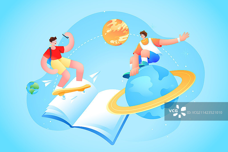 卡通新学期开学季网课教育学生互联网在线教育青年节学生聚会庆祝旅游旅行课堂儿童电商渐变矢量插画图片素材