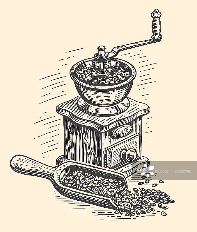 复古手动咖啡研磨机和烘焙咖啡图片素材