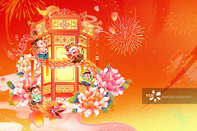 传统国画元宵佳节新年节日插画图片素材
