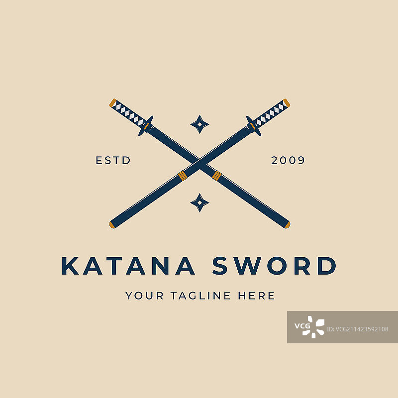 武士刀极简复古风logo设计图片素材