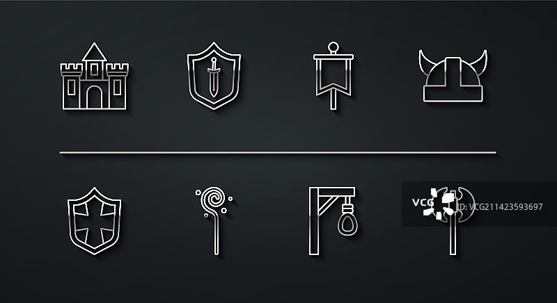 城堡要塞盾牌和带角维京人图片素材