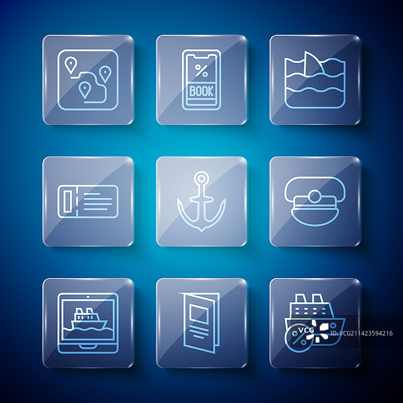 邮轮宣传册与鲨鱼鳍线条组合图片素材