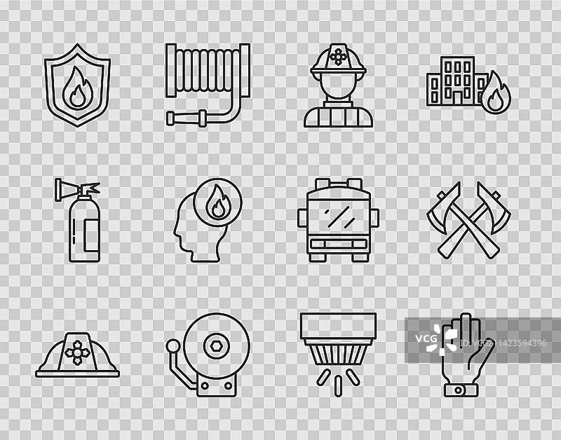 消防员头盔手套警铃线性图标图片素材