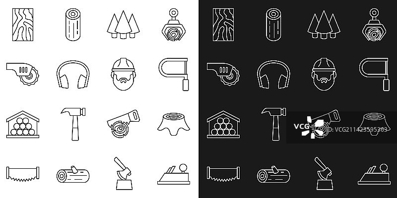 木刨刀树桩手锯线条图片素材