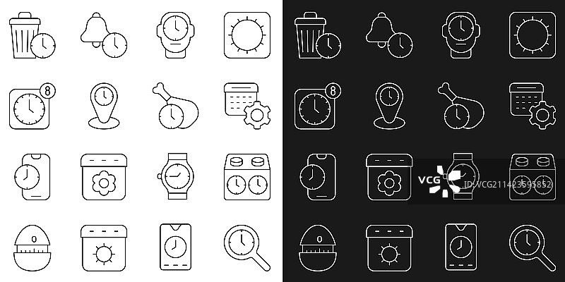 放大镜时钟象棋线条组合图片素材