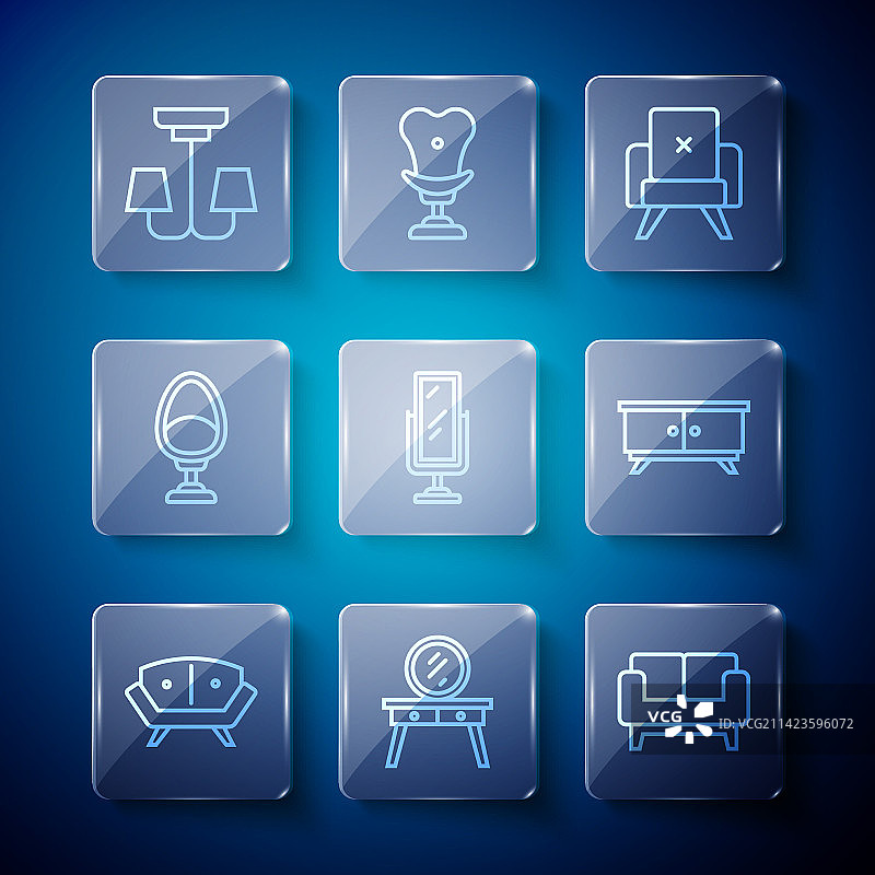 线条家具套装：沙发、梳妆台和扶手椅图片素材