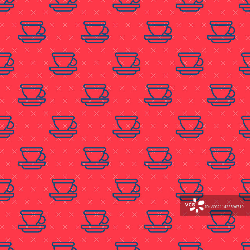 蓝色线条咖啡杯图标无缝图案图片素材
