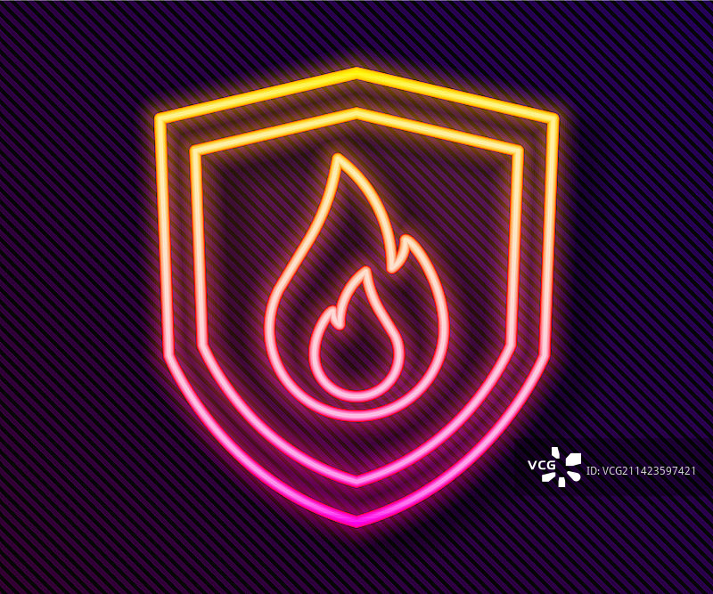发光的霓虹线消防盾牌图标图片素材
