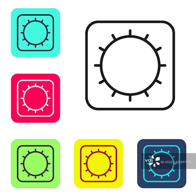 白色背景上的黑色线条太阳图标图片素材