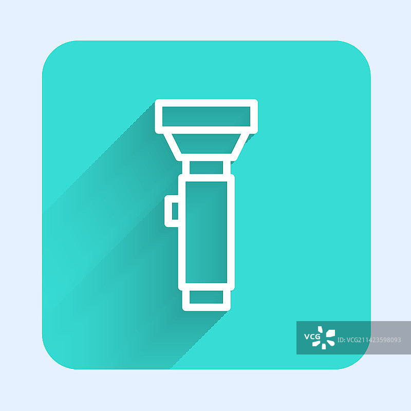 白色手电筒图标，长阴影隔离图片素材