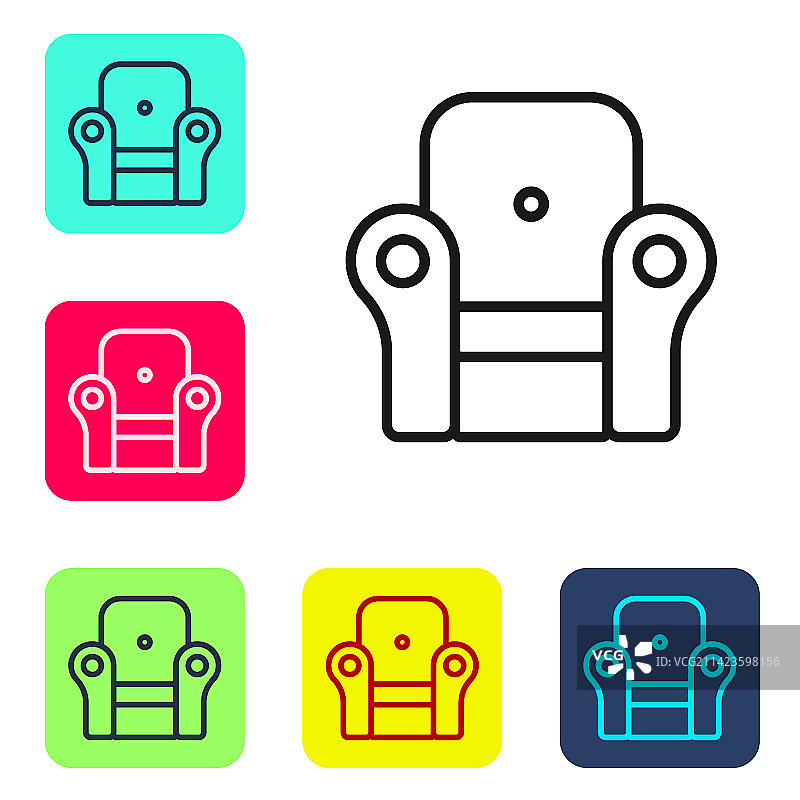 白色背景上的扶手椅黑色线条图标图片素材