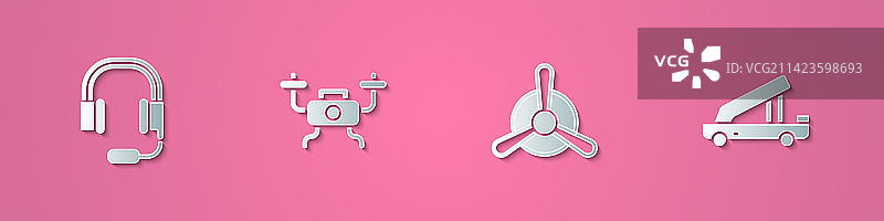 剪纸风格耳机麦克风无人机图片素材