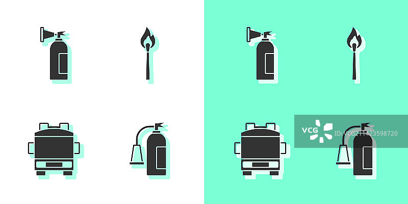 灭火器卡车和燃烧的火柴图片素材