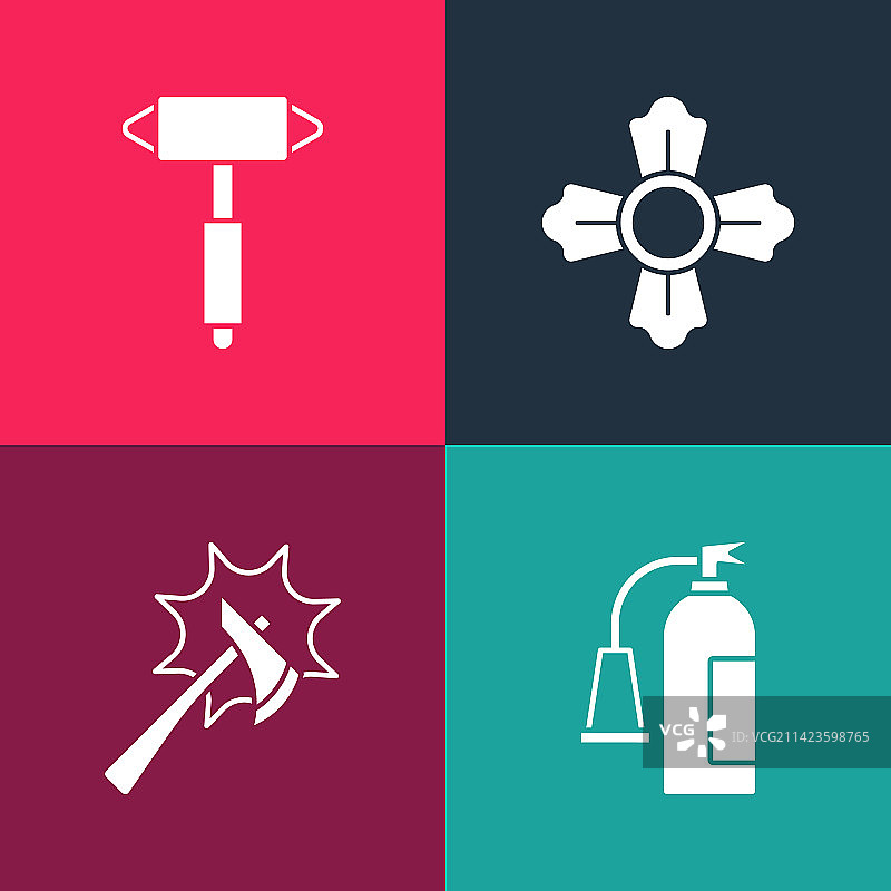 波普艺术：灭火器、消防斧图片素材