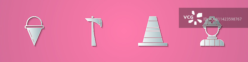 剪纸消防锥消防桶消防员斧头图案图片素材