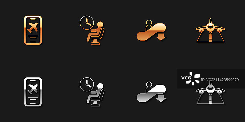 机场候机人物与票据手机模型图片素材