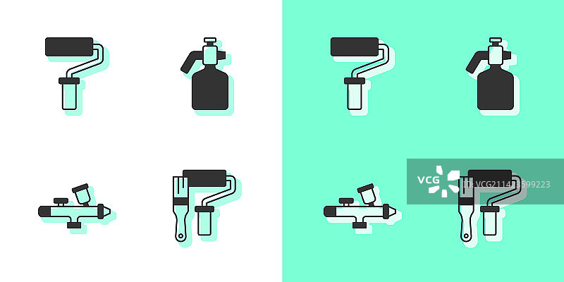 油漆滚筒刷、喷枪和图标套装图片素材