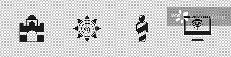 埃及房屋太阳木乃伊和荷鲁斯之眼图标合集图片素材