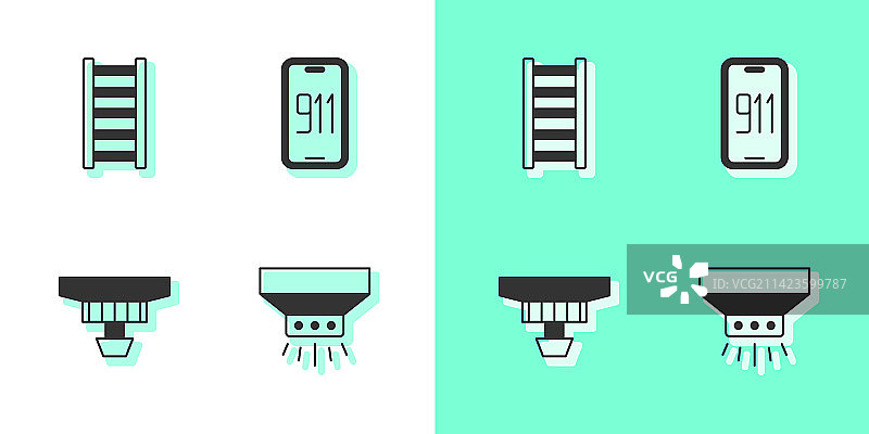 消防喷淋系统、逃生指示、烟雾警报器图片素材