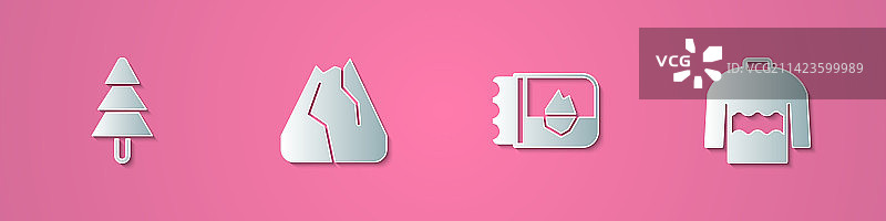 剪纸树木山脉冰岛票套装图片素材