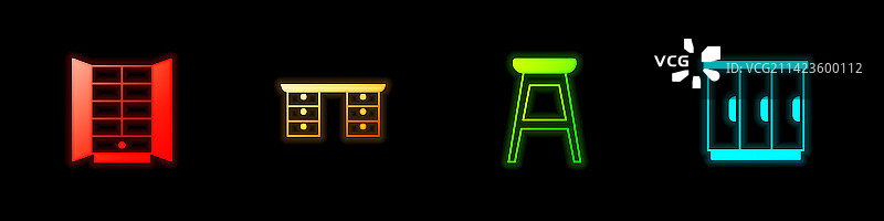 衣柜、办公桌、椅子和图标图片素材