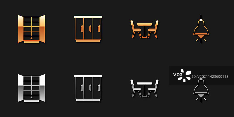 衣柜桌子椅子和悬挂的灯图片素材