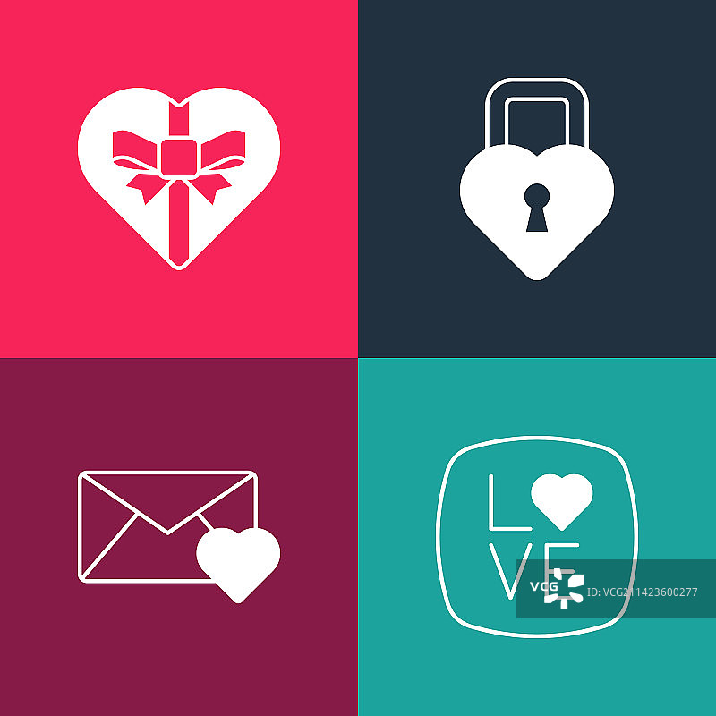 波普艺术爱心信封情人节套装图片素材