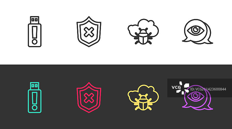 带有叉号标记的USB闪存盘盾牌线条组合图片素材