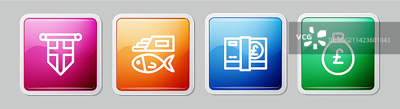 英格兰旗鱼薯条英镑线性图标图片素材