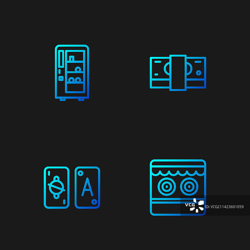 射击游戏塔罗牌自动售货机线条组合图片素材