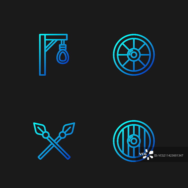 线条圆形交叉中世纪木盾牌图片素材