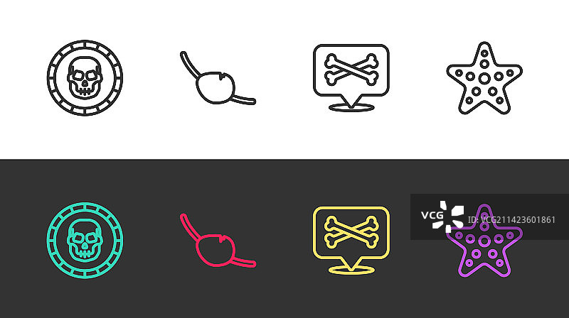 线条海盗硬币眼罩位置海盗图片素材