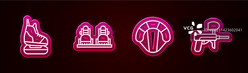 溜冰鞋滑雪板降落伞和彩弹射击线条组合图片素材