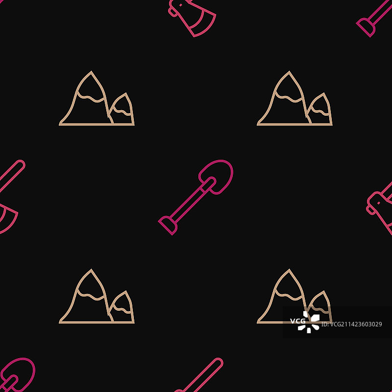 木斧、山脉和铁锹图片素材