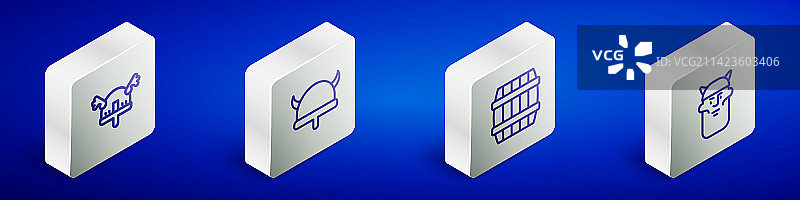 2.5D维京角盔木船组合图片素材