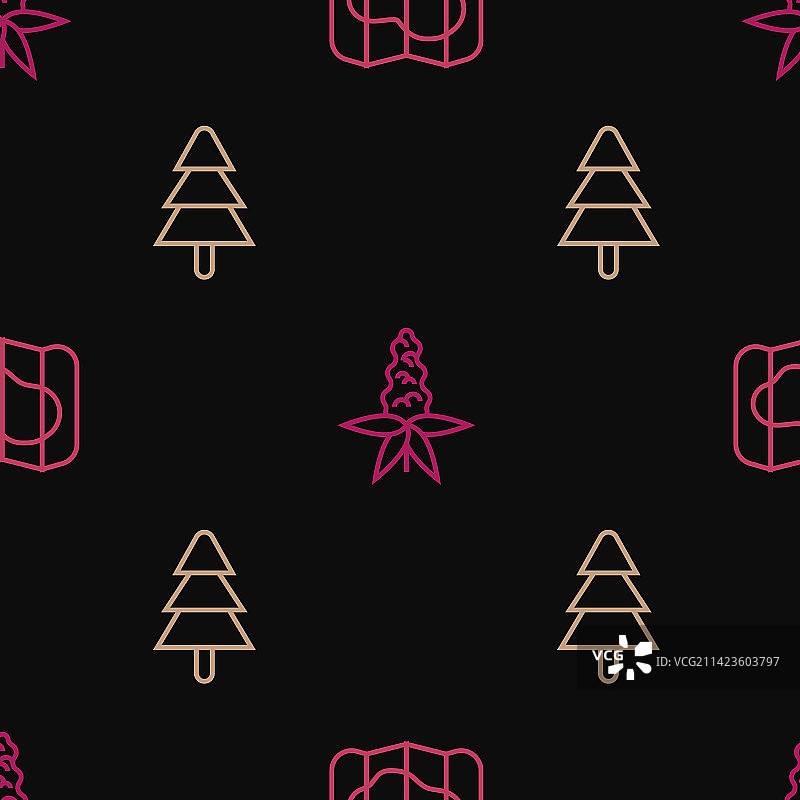 冰岛地图、树木和羽扇豆花线条元素图片素材