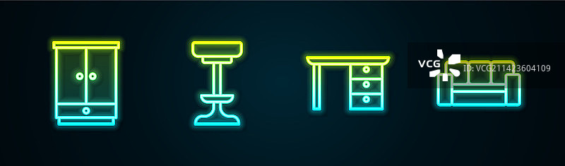 衣柜、椅子、办公桌和沙发线性图标图片素材