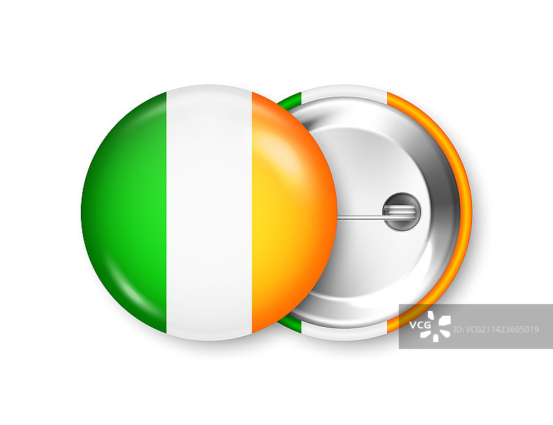 逼真印刷爱尔兰国旗的徽章图片素材