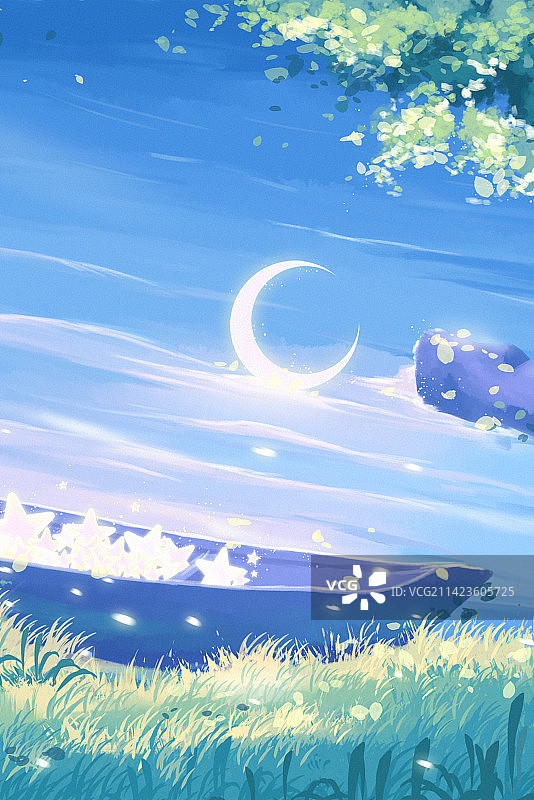 唯美小清新森林的的星月图片素材