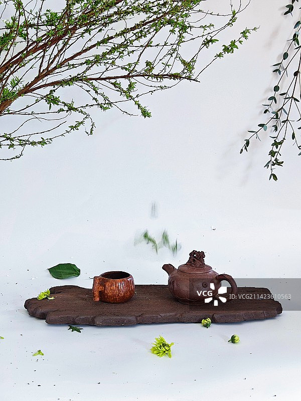 初春问茶图片素材