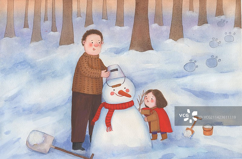 和爸爸一起堆雪人图片素材