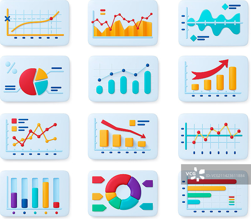 金融信息图表3D图标数据研究图片素材